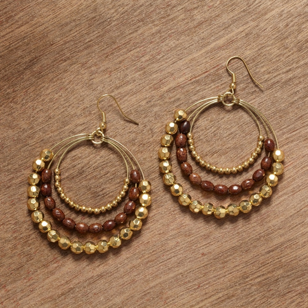 Brown and Gold Hoop Earrings
